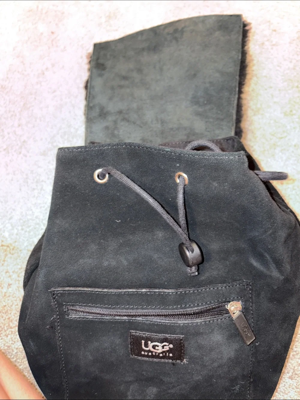 UGG Black Shearling Flap Suede Backpack